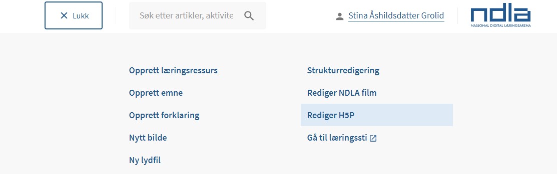 skjermbilde med eksempel